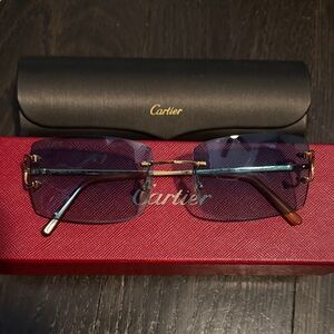 Cartier Men's Gold Rim Glasses with Blue Lenses